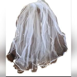 White Wedding Veil with Sequins And Comb for attachment 26" Long